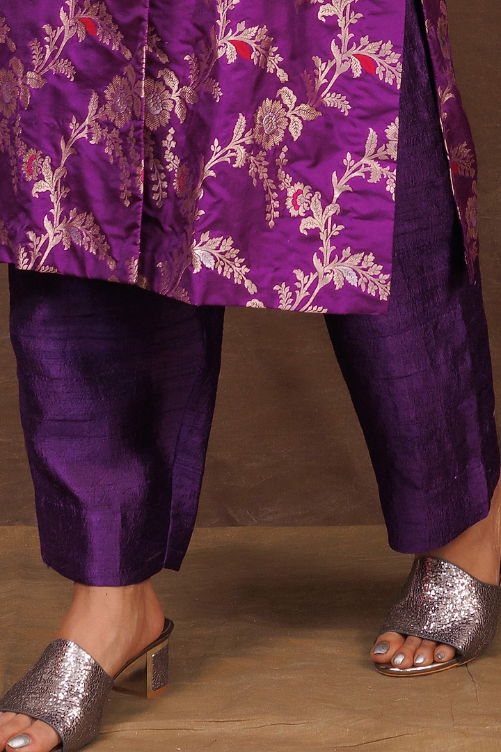 Purple Banarasi Silk Handwoven Long Jacket Set by Pinki Sinha at Pernia's Pop Up Shop