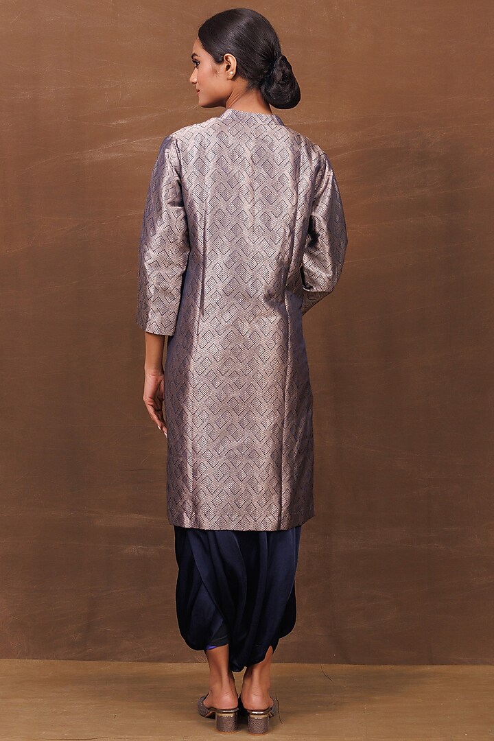 Navy Blue Banarasi Silk Handwoven Dhoti Skirt Set by Pinki Sinha at Pernia's Pop Up Shop