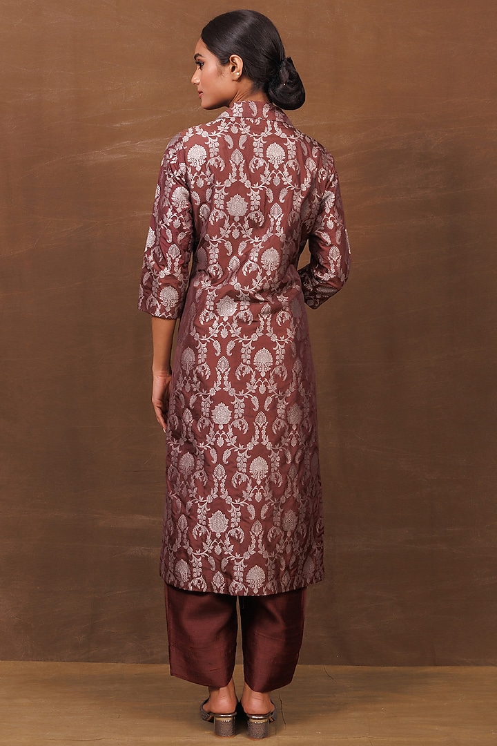 Brown Banarasi Silk Handwoven Long Jacket Set by Pinki Sinha at Pernia's Pop Up Shop