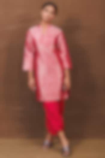Pink Banarasi Silk Handwoven Dhoti Skirt Set by Pinki Sinha