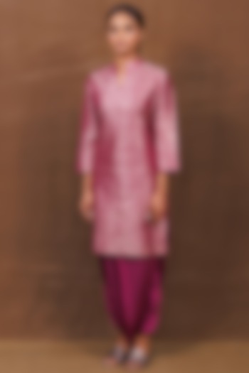 Magenta Pink Banarasi Silk Handwoven Dhoti Skirt Set by Pinki Sinha