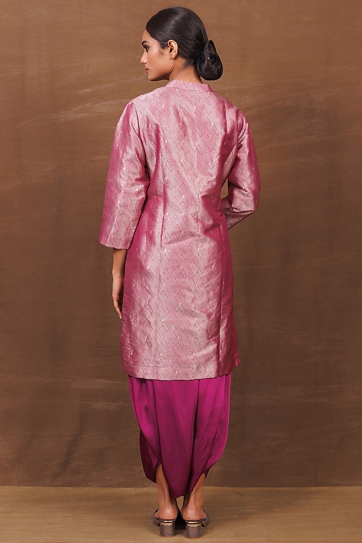 Magenta Pink Banarasi Silk Handwoven Dhoti Skirt Set by Pinki Sinha at Pernia's Pop Up Shop