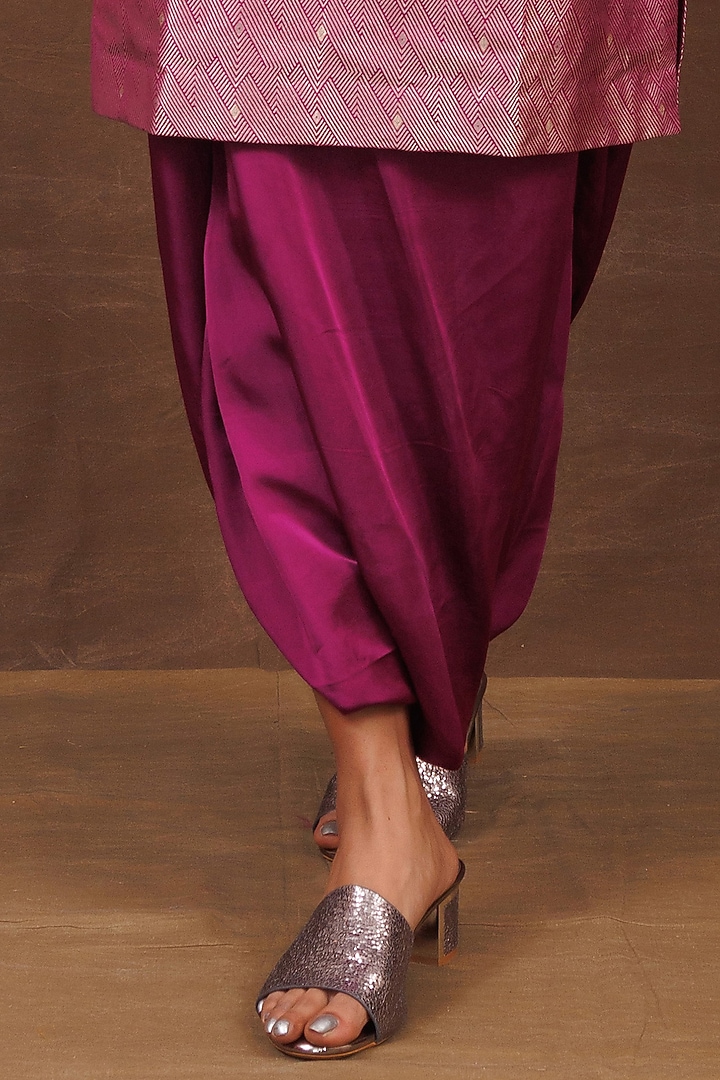 Magenta Pink Banarasi Silk Handwoven Dhoti Skirt Set by Pinki Sinha at Pernia's Pop Up Shop
