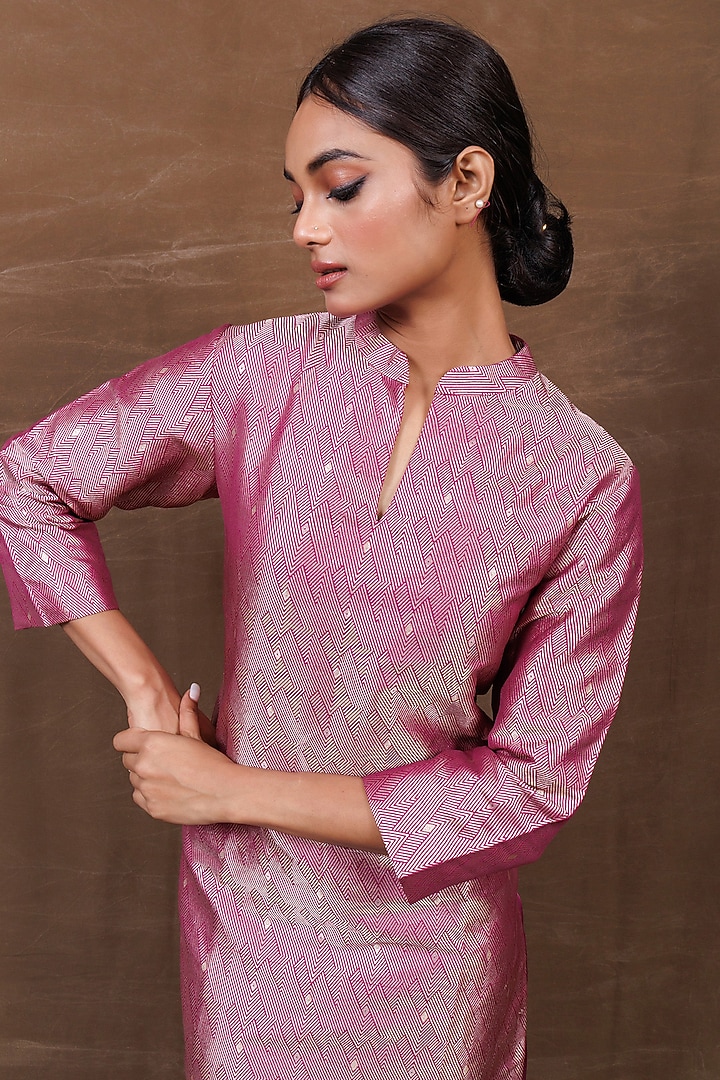 Magenta Pink Banarasi Silk Handwoven Dhoti Skirt Set by Pinki Sinha at Pernia's Pop Up Shop