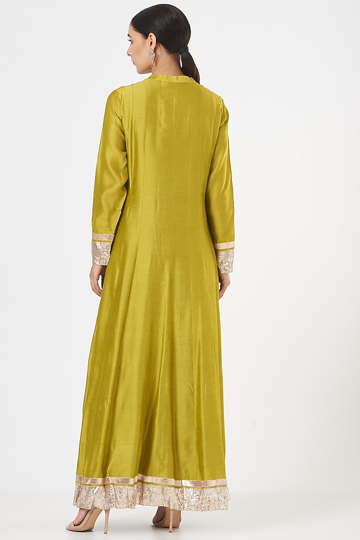 Olive Green Chanderi Party Wear Anarkali Set by Pinki Sinha at Pernia's Pop Up Shop