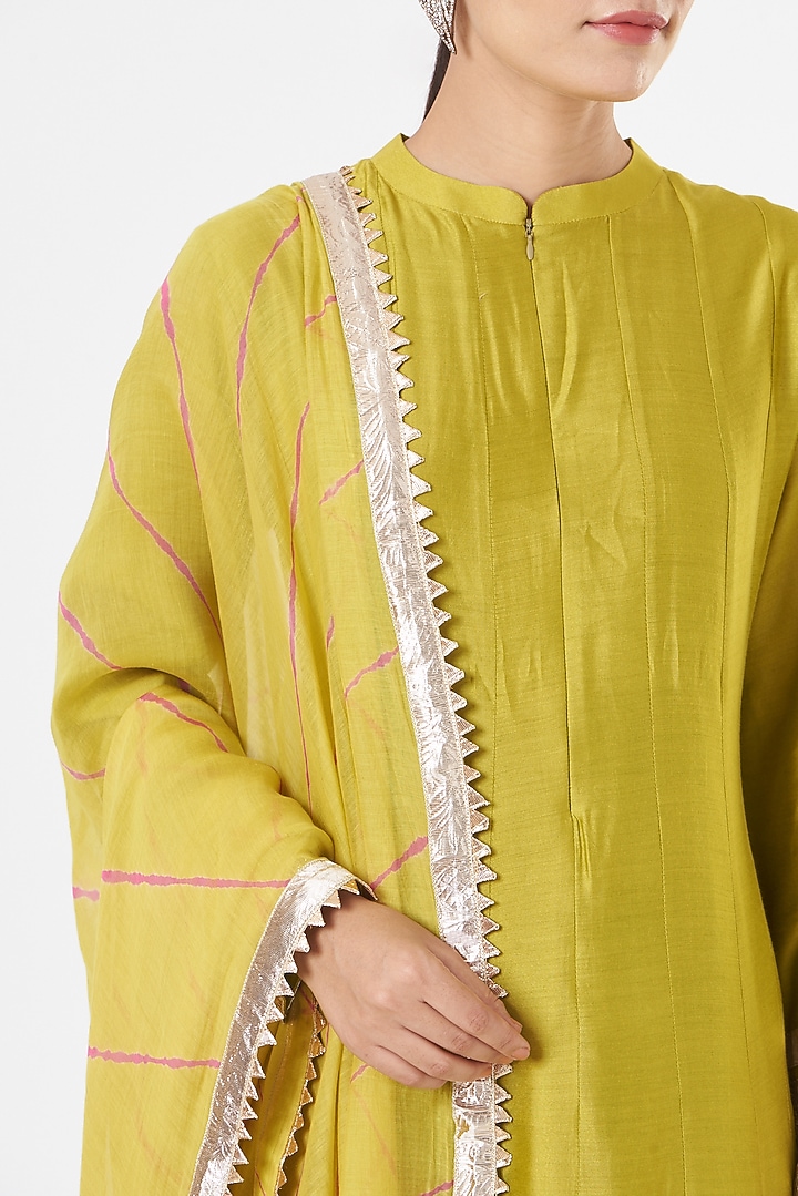 Olive Green Chanderi Party Wear Anarkali Set by Pinki Sinha at Pernia's Pop Up Shop
