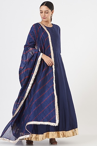 Blue Chanderi Anarkali Set by Pinki Sinha