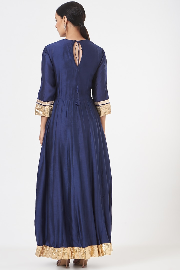Blue Chanderi Party Wear Anarkali Set by Pinki Sinha at Pernia's Pop Up Shop