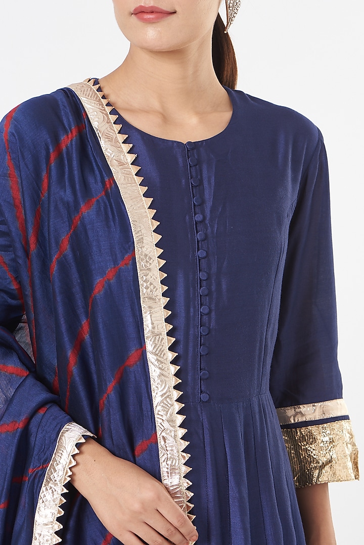 Blue Chanderi Party Wear Anarkali Set by Pinki Sinha at Pernia's Pop Up Shop