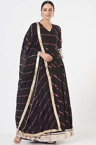 Black Printed Anarkali Set by Pinki Sinha