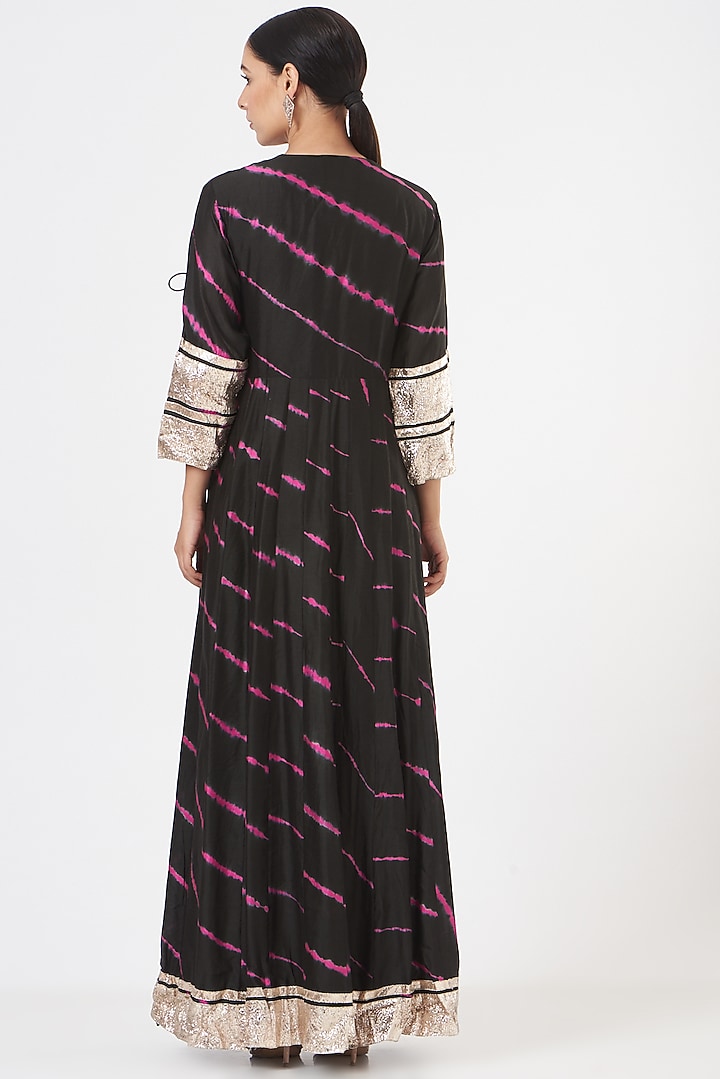 Black Printed Party Wear Anarkali Set by Pinki Sinha at Pernia's Pop Up Shop