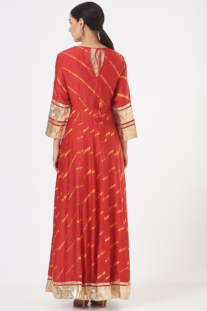 Red Printed Party Wear Anarkali Set by Pinki Sinha at Pernia's Pop Up Shop
