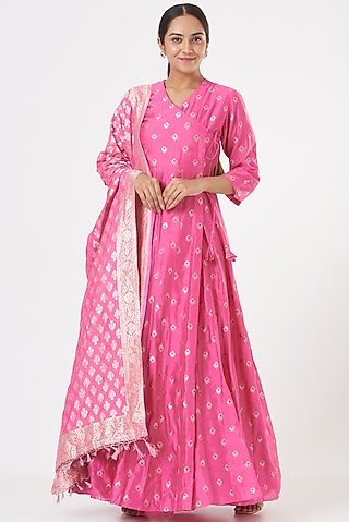 Pink Banarasi Anarkali Set by Pinki Sinha