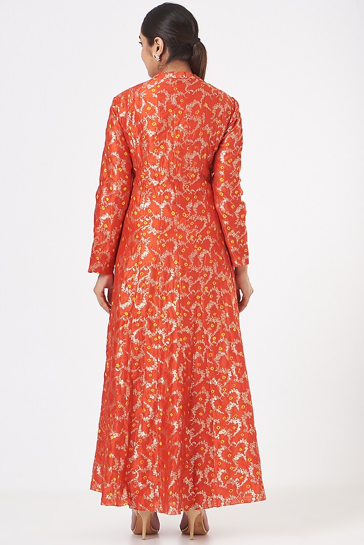 Red Printed Party Wear Anarkali by Pinki Sinha at Pernia's Pop Up Shop