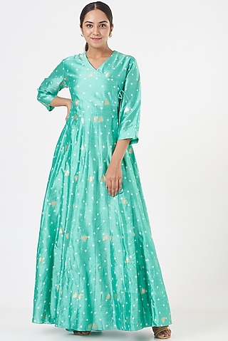 Turquoise Printed Anarkali by Pinki Sinha