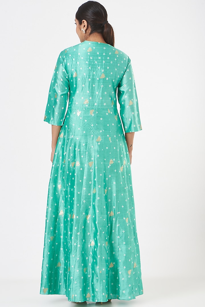 Turquoise Printed Party Wear Anarkali by Pinki Sinha at Pernia's Pop Up Shop