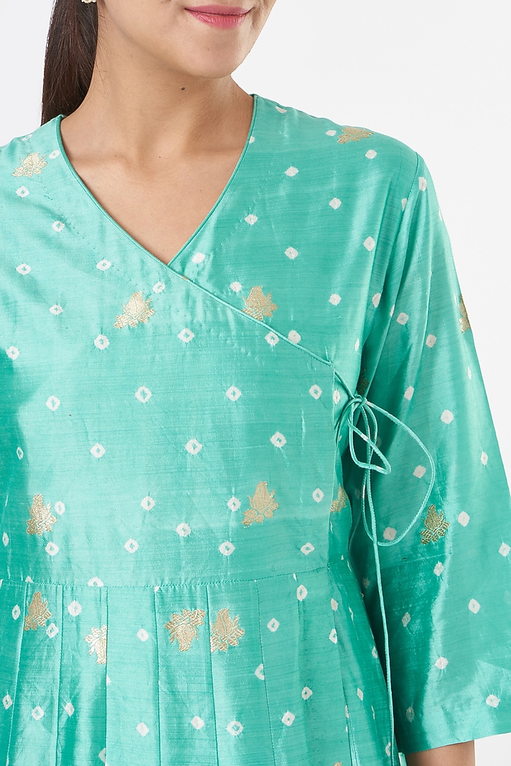 Turquoise Printed Party Wear Anarkali by Pinki Sinha at Pernia's Pop Up Shop