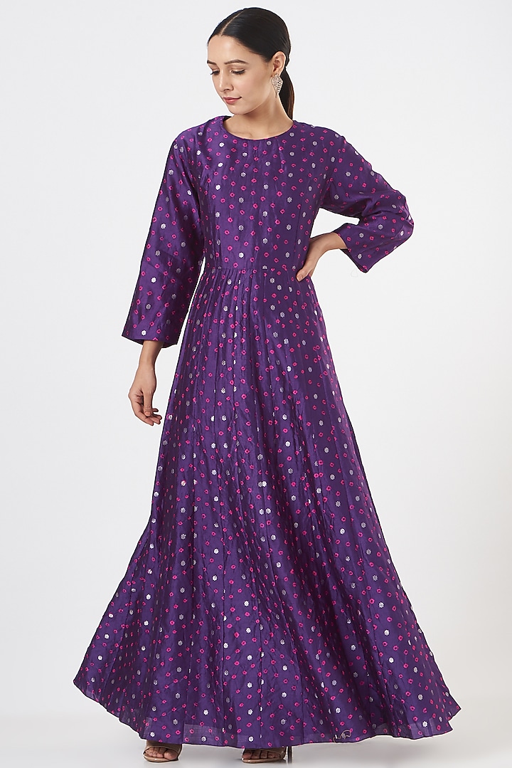 Purple Printed Anarkali by Pinki Sinha