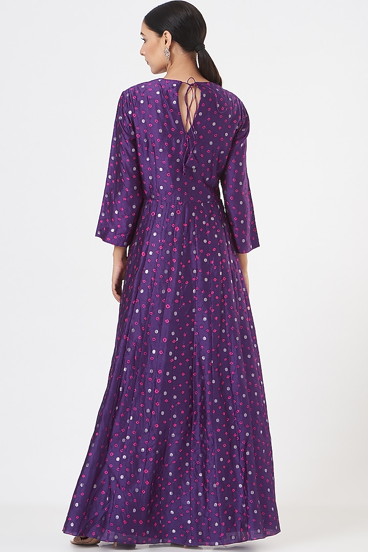 Purple Printed Party Wear Anarkali by Pinki Sinha at Pernia's Pop Up Shop