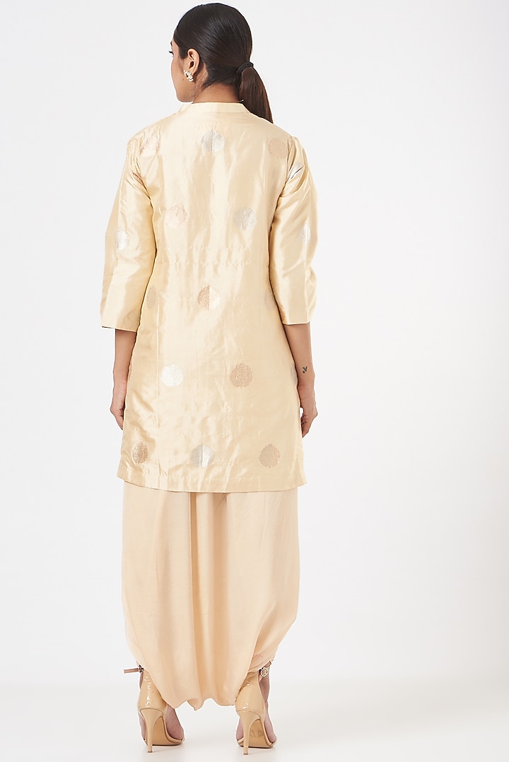 Beige Satin Dhoti Skirt Set by Pinki Sinha at Pernia's Pop Up Shop