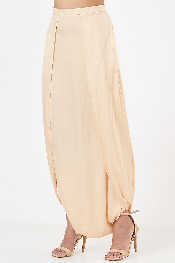 Beige Satin Dhoti Skirt Set by Pinki Sinha at Pernia's Pop Up Shop