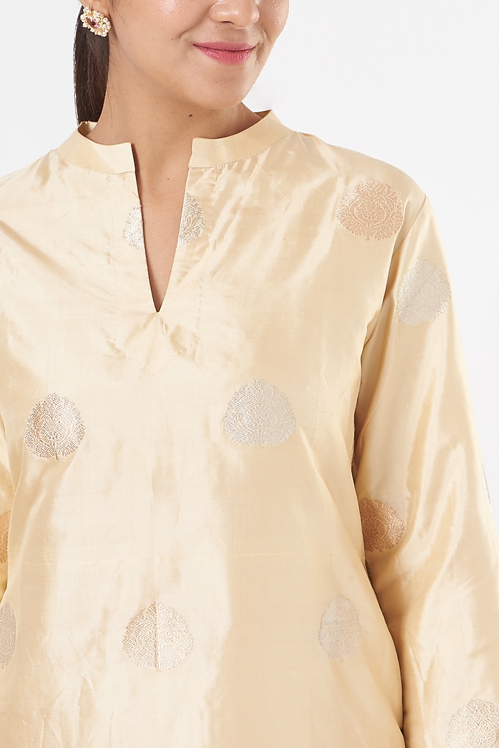 Beige Satin Dhoti Skirt Set by Pinki Sinha at Pernia's Pop Up Shop