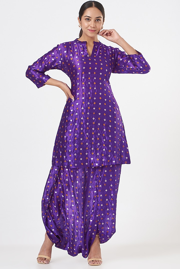 Purple Silk Dhoti Skirt Set by Vishwa by Pinki Sinha