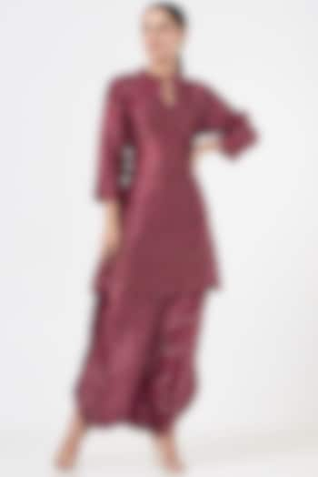 Maroon Silk Dhoti Skirt Set by Pinki Sinha at Pernia's Pop Up Shop