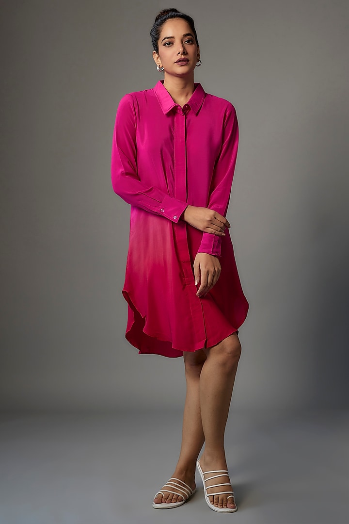 Pink Crepe Shirt Dress by Pinki Sinha