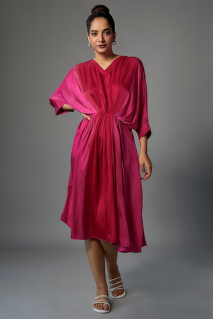 Red & Pink Modal Kaftan Dress by Pinki Sinha