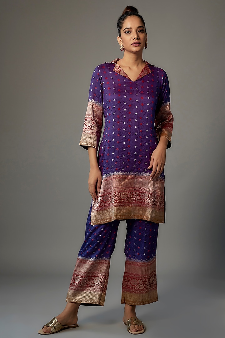 Purple Banarasi Silk Kurta Set by Pinki Sinha