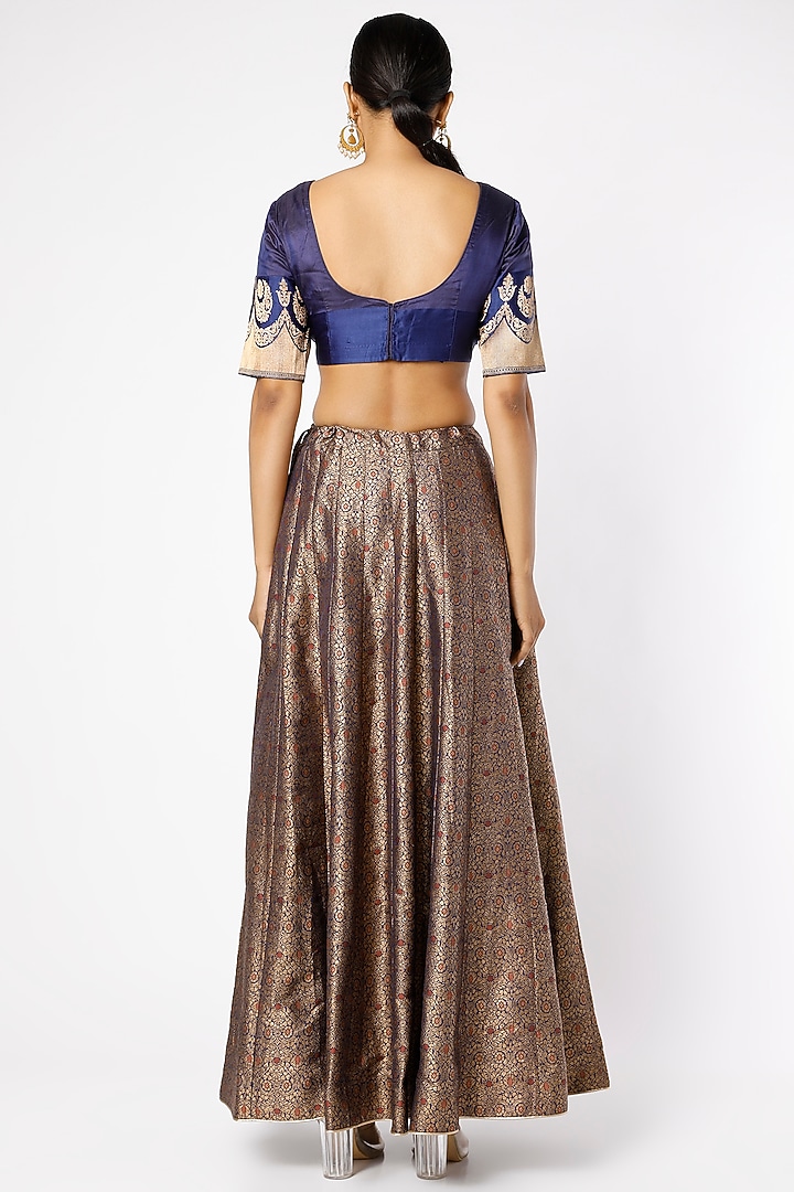 Midnight Blue Lehenga Set With Mughal Jaal Zari Work by Pinki Sinha at Pernia's Pop Up Shop