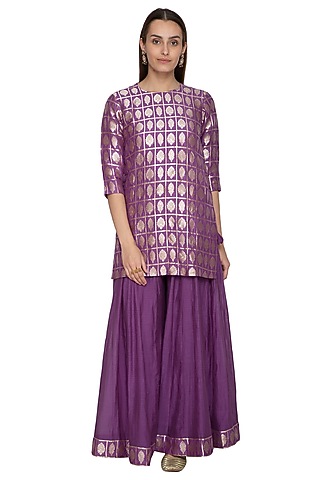 Purple Embroidered Kurta With Sharara Pants by Pinki Sinha