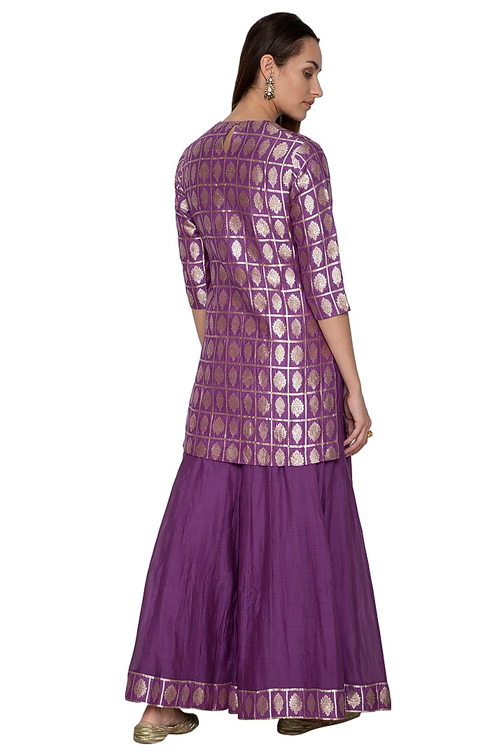 Purple Embroidered Kurta With Party Wear Sharara Pants by Pinki Sinha at Pernia's Pop Up Shop