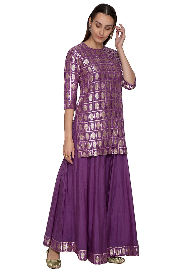 Purple Embroidered Kurta With Party Wear Sharara Pants by Pinki Sinha at Pernia's Pop Up Shop