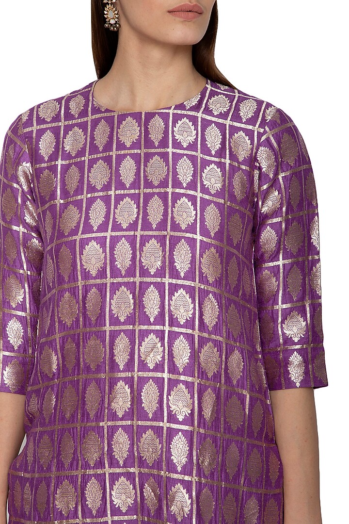 Purple Embroidered Kurta With Party Wear Sharara Pants by Pinki Sinha at Pernia's Pop Up Shop
