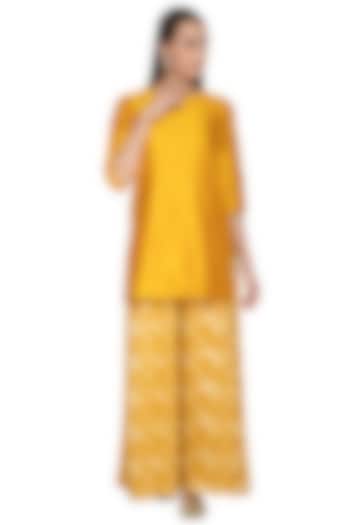 Mustard Yellow Embroidered Kurta With Party Wear Sharara Pants by Pinki Sinha at Pernia's Pop Up Shop