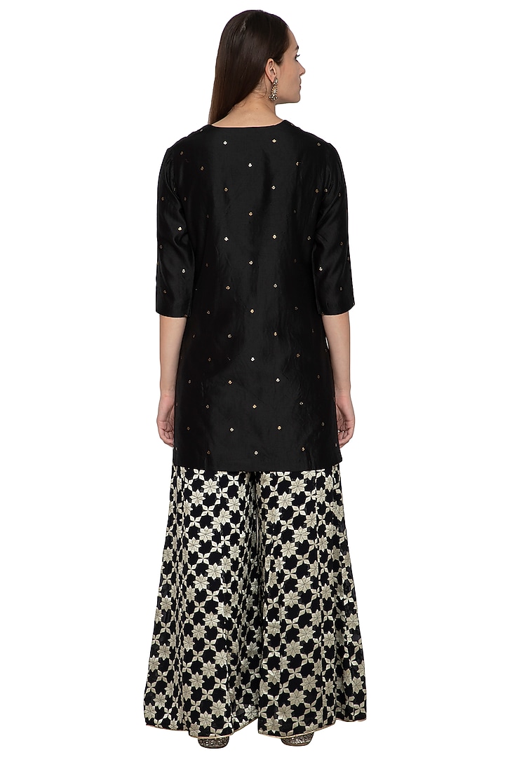Black Embroidered Kurta With Party Wear Sharara Pants by Pinki Sinha at Pernia's Pop Up Shop
