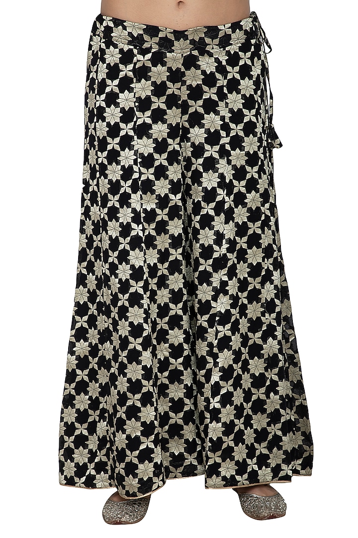 Black Embroidered Kurta With Party Wear Sharara Pants by Pinki Sinha at Pernia's Pop Up Shop