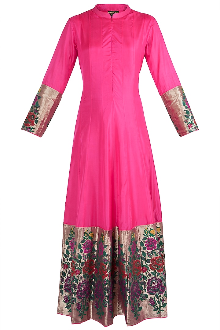 Pink Rose Paithani Anarkali Gown by Pinki Sinha