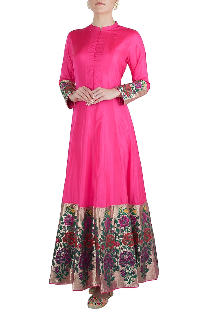 Pink rose paithani anarkali gown available only at Pernia's Pop Up Shop.