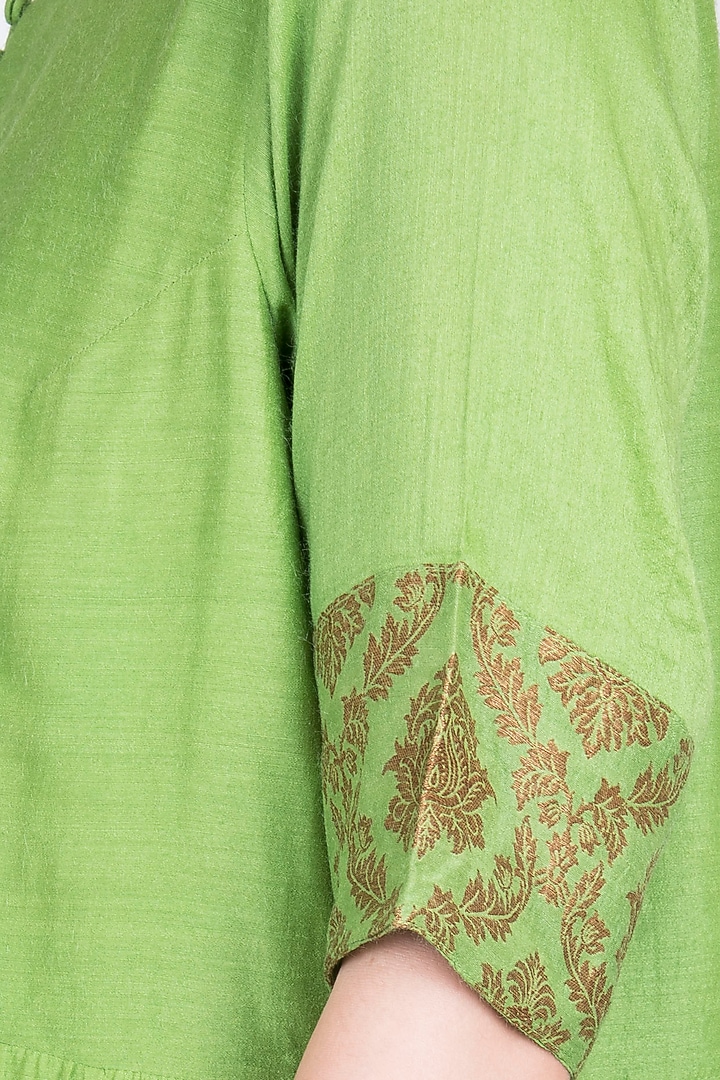 Green handwoven banarasi anarkali gown available only at Pernia's Pop Up Shop.