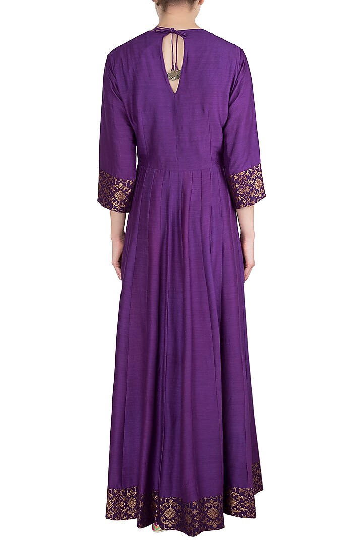Violet handwoven banarasi anarkali gown available only at Pernia's Pop Up Shop.