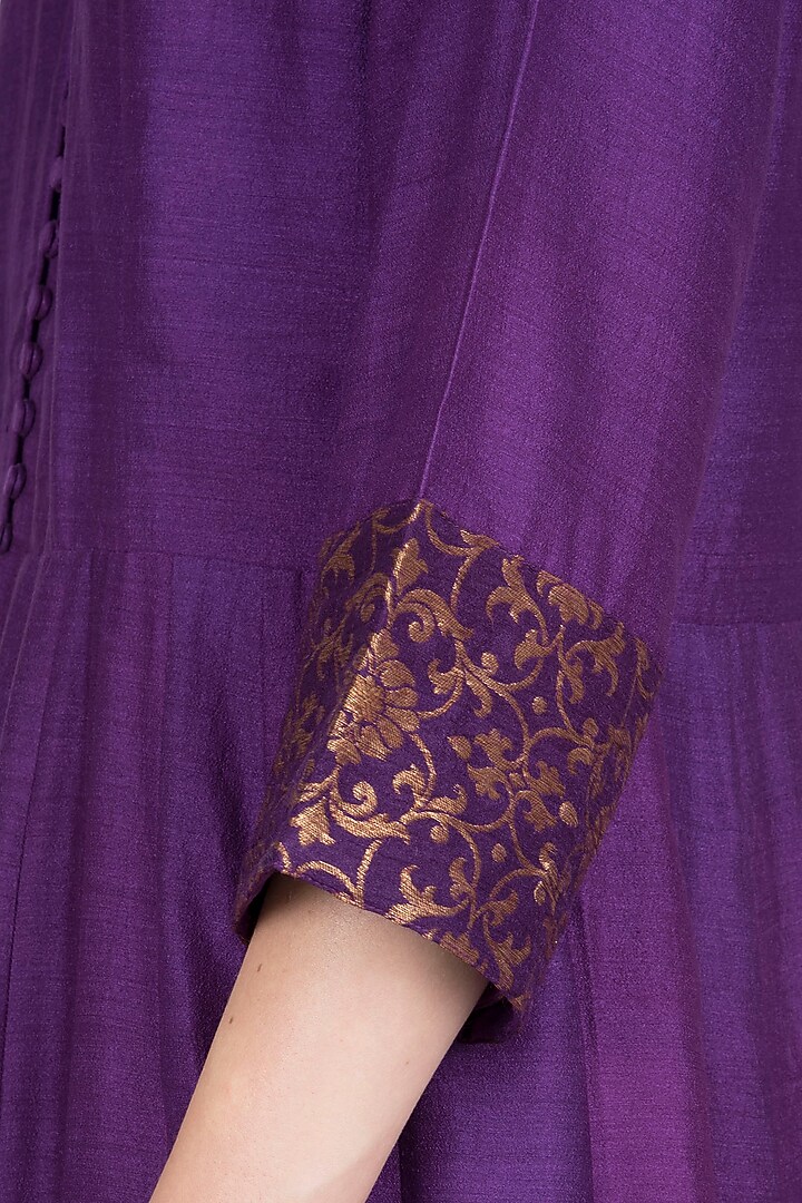 Violet handwoven banarasi anarkali gown available only at Pernia's Pop Up Shop.