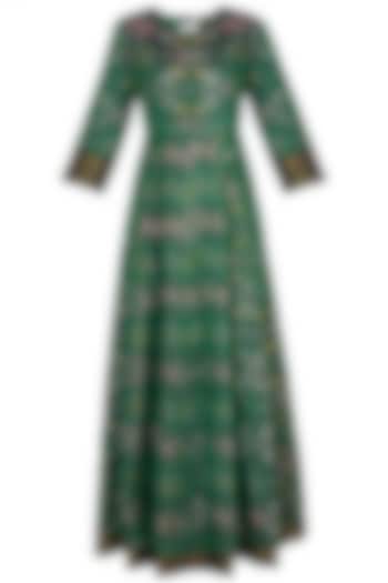 Green Handwoven Ikkat Anarkali Gown by Pinki Sinha
