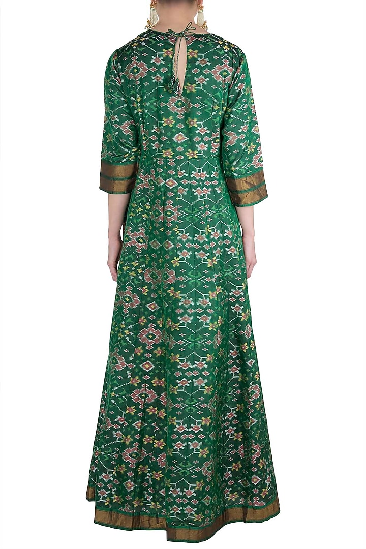 Green handwoven ikkat anarkali gown available only at Pernia's Pop Up Shop.