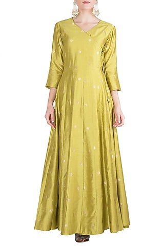 Light Green Angrakha Kurta with Pants by Pinki Sinha
