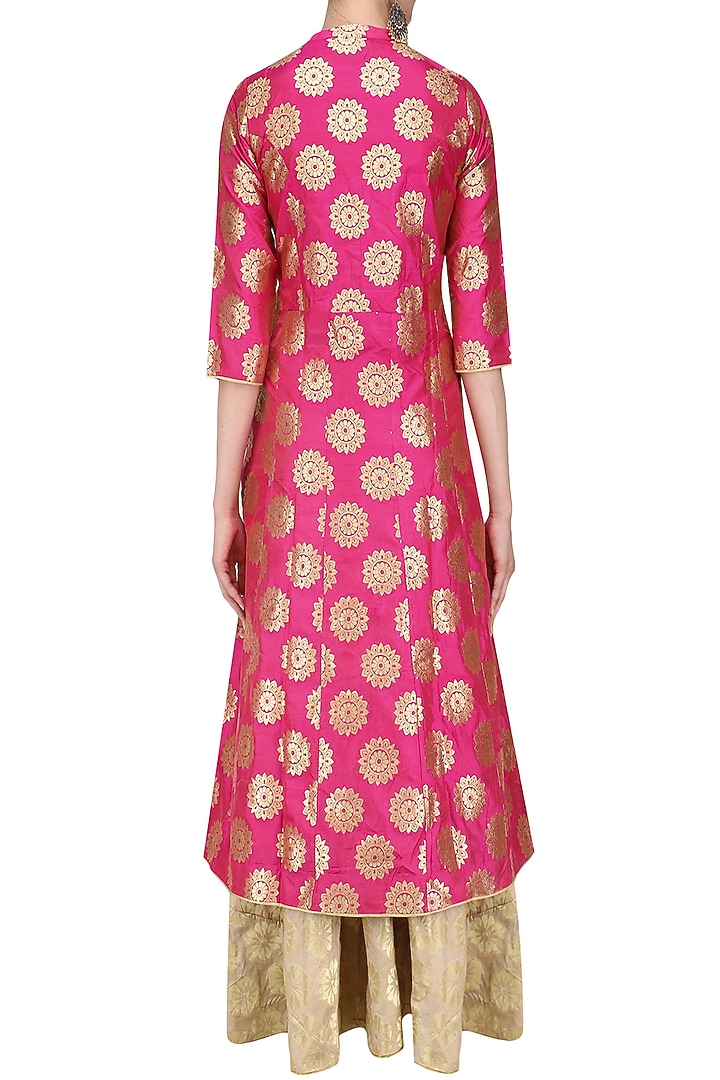 Pink brocade kali kurta and banarsi skirt set available only at Pernia's Pop Up Shop.