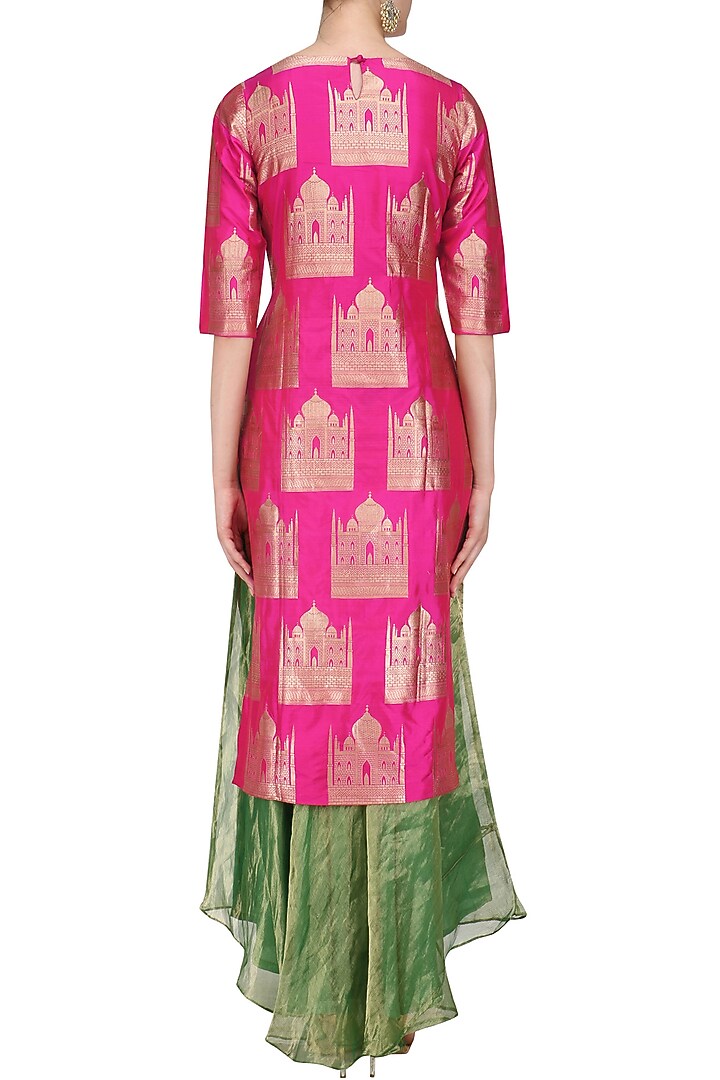 Pink brocade tajmahal kurta and tissue skirt set available only at Pernia's Pop Up Shop.
