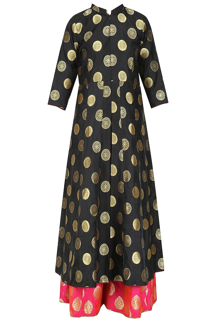 Black brocade kali kurta and palazzo pants set available only at Pernia's Pop Up Shop.